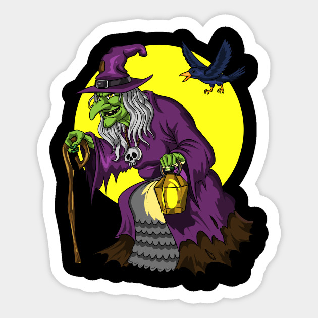 Scary Witch And Raven Spooky Halloween